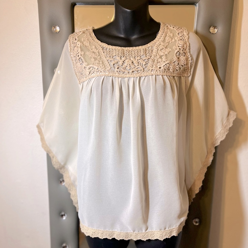 Sheer vintage cream top with beautiful embroidery